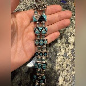 Handcrafted Beaded Bracelet in Turquoise and Black